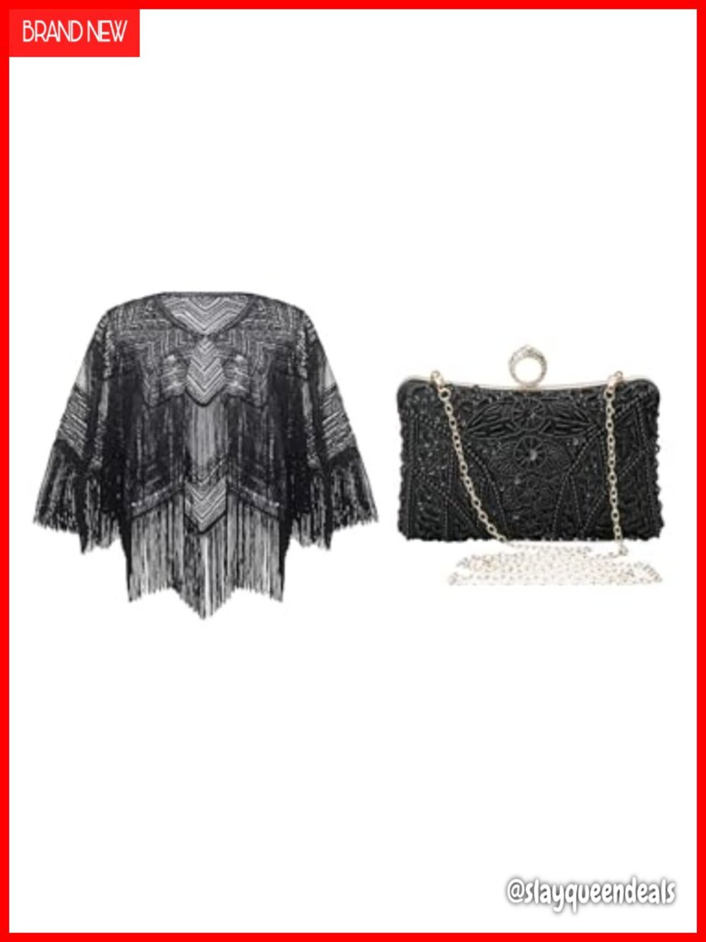 Sequin Shawl Wrap & Vintage Evening Bag Set for Women